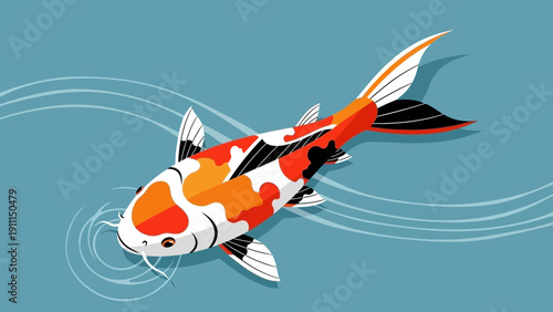 Colorful koi fish swimming in water with vector design and copy space