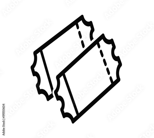 A pair of movie tickets with wavy edges and perforated center