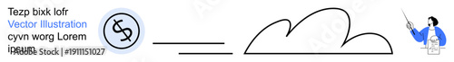 Finance, digital business, cloud computing, teamwork, presentations, online services. A dollar currency symbol, a cloud and a person with a pointer. Finance and digital business conceptual ideas