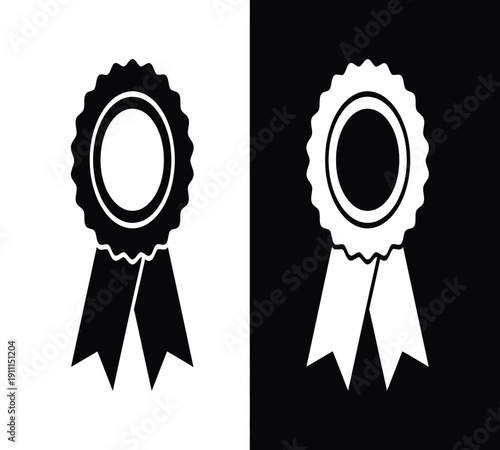 Black and white rosette ribbons on contrasting backgrounds
