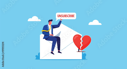 Businessman sending unsubscribe message ending digital communication