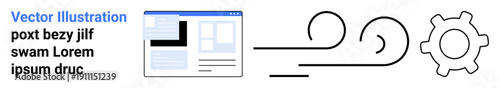 Workflow automation, digital processes, web design, user interface, system management, engineering solutions. Gear and stylized flow next to a web interface. Workflow automation and digital processes