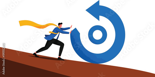 Businessman pushing recycling symbol 