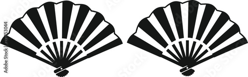 Folding hand fans, Japanese fan. Chinese hand fan silhouette icons. 