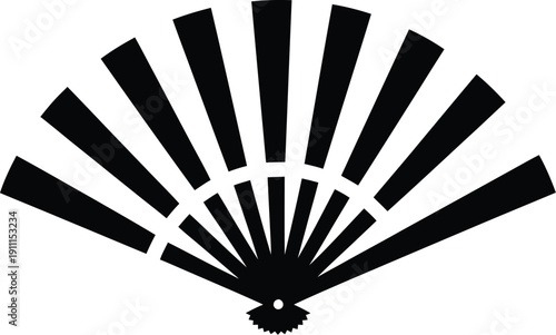Folding hand fans, Japanese fan. Chinese hand fan silhouette icon.