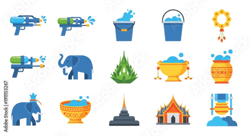 Thai New Year water festival with water guns buckets elephant temple 1