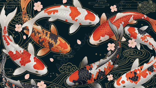 Koi fish illustration artistic rendering of floating aquatic creatures