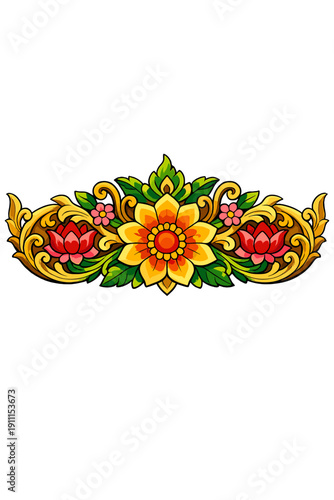 A lively Thai wooden wall ornament featuring a finely carved floral design that highlights the craftsmanship of local artisans