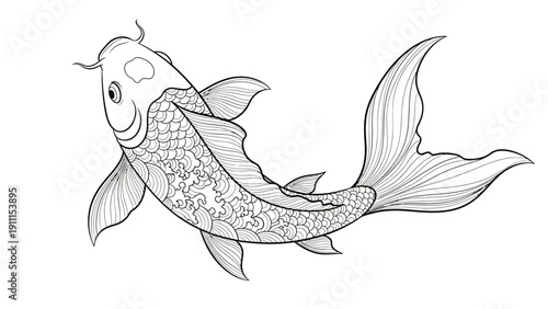Elegant illustration of a koi fish with detailed scales and fin design