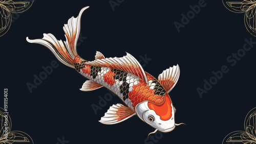 Elegant koi carp illustration on a dark blue background vector design