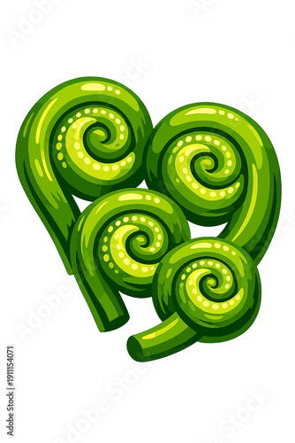 A close-up of spiraled green seeds, displaying vivid colors and distinct textures, ideal for culinary themes