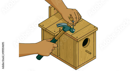 Building a Wooden Birdhouse With Careful Hands Crafting a Cozy Home for Feathered Friends Under the Warm Sun. Transparent Background