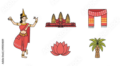 Cambodian dancer temple scarf lotus palm tree 1