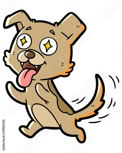 A cartoon dog with a joyful expression running playfully in a lively illustration