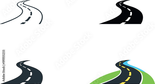 Freedom metaphor conveyed by an open road winding forward with dashed center line, same silhouette repeated across the width with