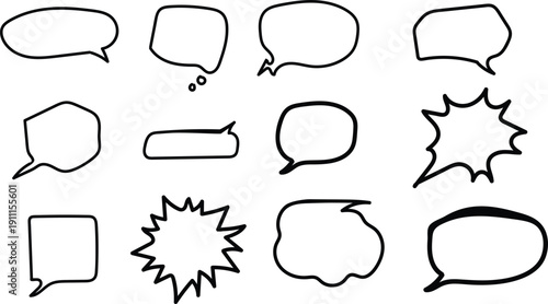 Versatile assortment of creative outline speech bubbles for diverse conversational graphics and messaging