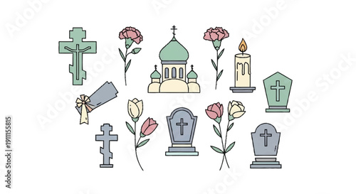 Cemetery including crosses flowers and tombstones grave