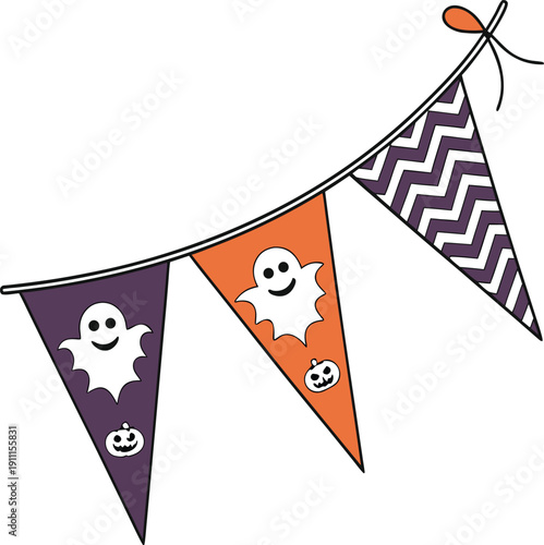 Playful Halloween themed bunting flags with ghosts and pumpkins vector illustration EPS PNG file