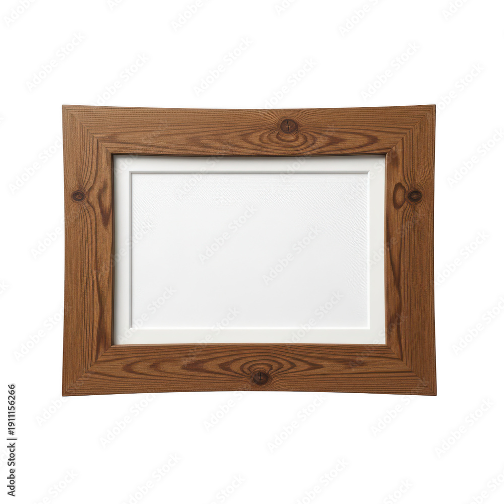 Fototapeta premium Brown wooden picture frame with white interior isolated on transparent background