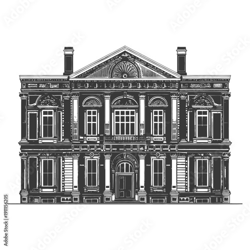 Elegant stately monochrome facade of a grand historic building
