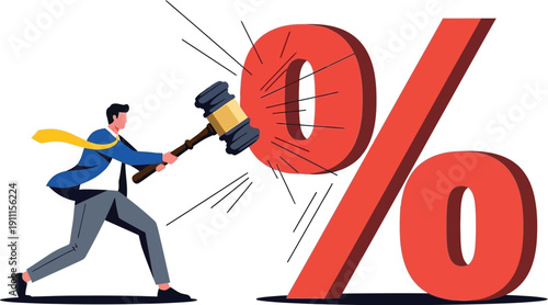 Businessman hitting percentage symbol with gavel