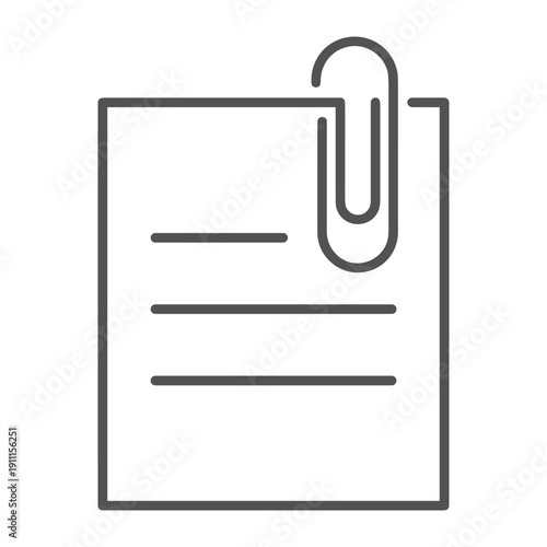 Minimalist line art illustration of a sheet of paper held by a classic paperclip fastener