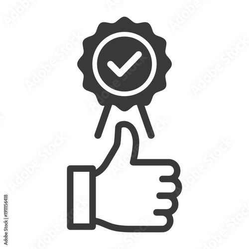 Black line icon representing customer satisfaction quality assurance and positive feedback for professional business