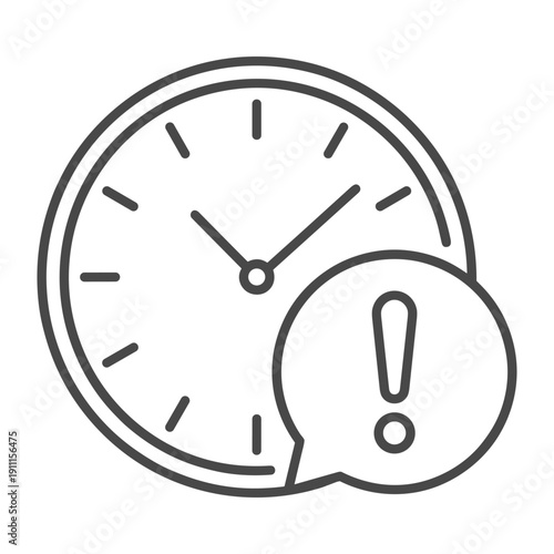 Minimalist line art illustration of a clock face with an exclamation point for urgent reminders