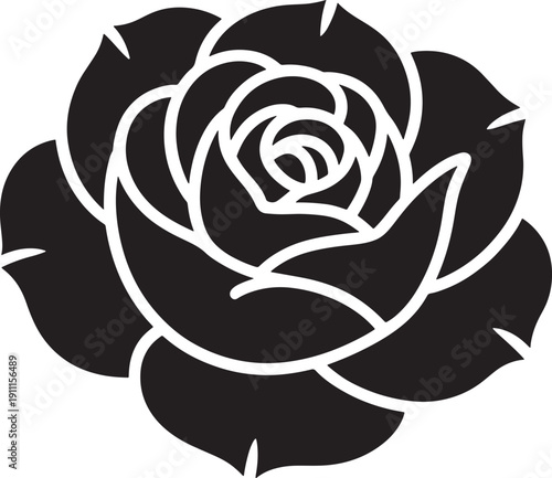 Black and white rose flower graphic design element