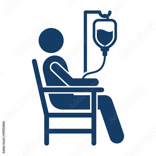 Medical icon showing person sitting in chair receiving intravenous fluid therapy treatment clinical procedure