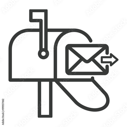Outline illustration of a post box with a letter being sent for modern communication purposes