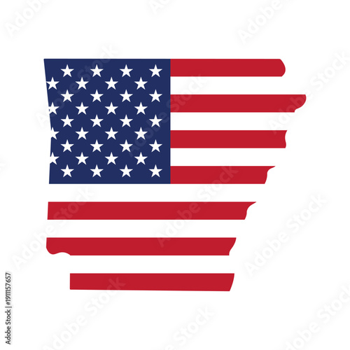 Arkansas map silhouette with American flag
