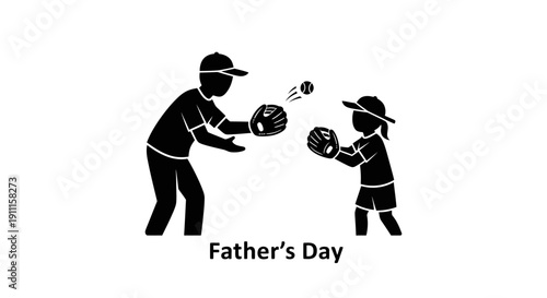 Father and son playing catch on Father's Day with baseball gloves outdoors.