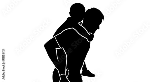 Man carrying young boy on shoulders in yr (36) illustration
