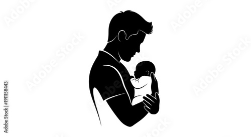 A man gently holds and looks at a baby in his arms, showing love and care, yr 38.