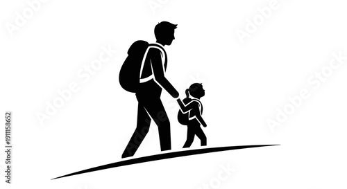 Father and son walking together on a hill with backpacks in a beautiful outdoor scene yr (54)