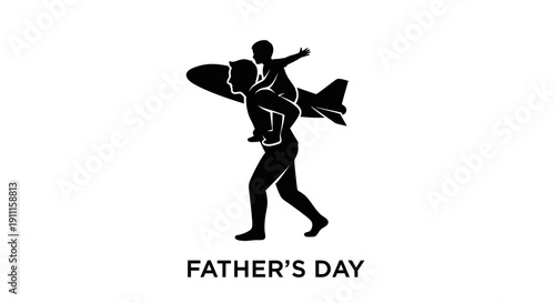 Father holds child on shoulders like rocket flying high on Fathers Day celebration yr 68