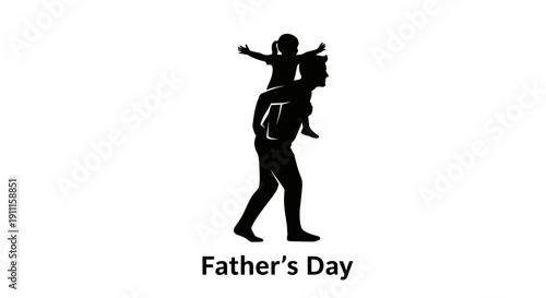 Silhouette of a man carrying a child on his shoulders celebrating Father's Day outdoors.