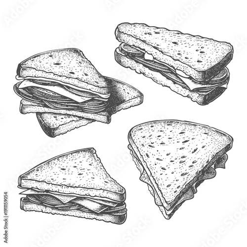 Four illustrations show various sandwich arrangements in a sketch style