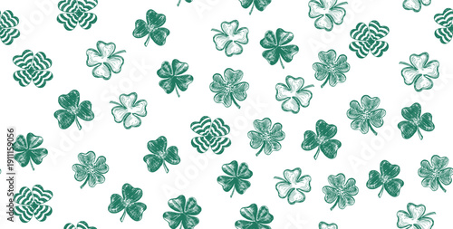 St. Patrick's Day. Sketch pattern green clover, Hand-drawn illustration.	
