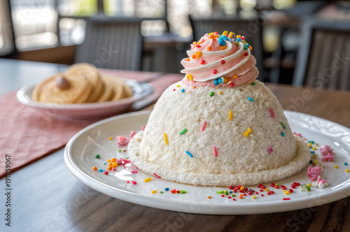 original coconut dessert with pink, cottage cheese Easter cake