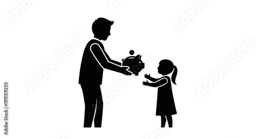 Man giving piggy bank to little girl yr 86