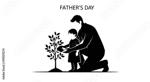 Father and son planting tree on Fathers Day outdoors together with love and care yr (89)