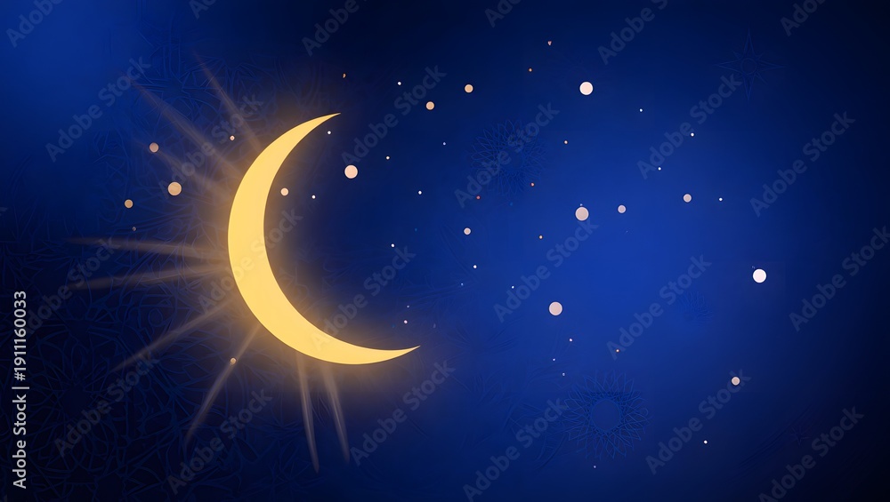 Fototapeta premium Serene night sky featuring a crescent moon and shimmering stars