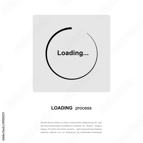Loading process Vector screen showing a circular progress indicator and text in a simple user interface setting on a digital device