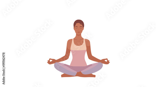 A serene woman practices yoga and meditation in a peaceful state.