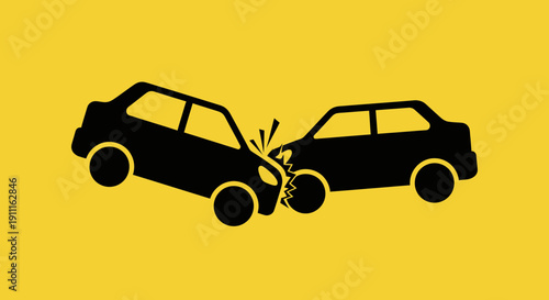 Car accident illustration collision of vehicles on yellow background