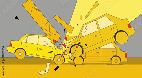 Car accident illustration collision of vehicles with abstract elements