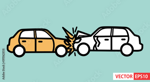 Car accident illustration collision of vehicles with impact symbol
