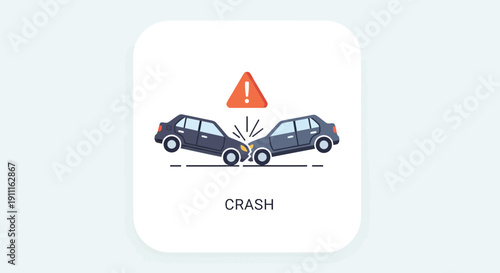 Car accident illustration collision of vehicles with warning symbol